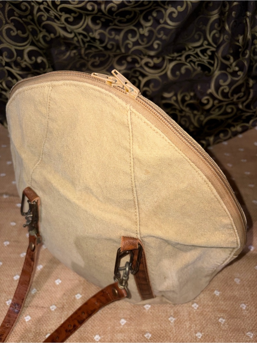 Mona B Cream Canvas Crossbody with Tan Accents - Picture 8 of 13